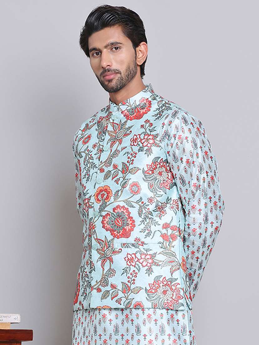 men mandarin neck floral printed classic waist coat - 21684767 -  Standard Image - 1