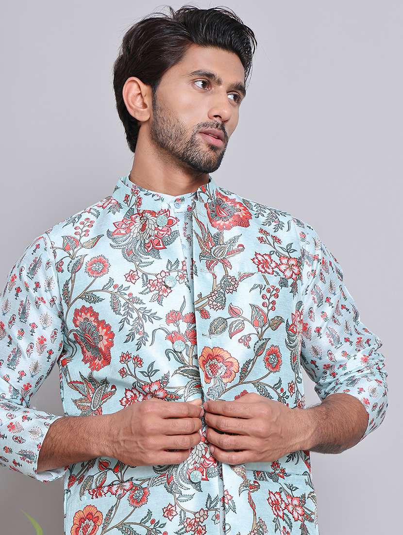 men mandarin neck floral printed classic waist coat - 21684767 -  Standard Image - 4