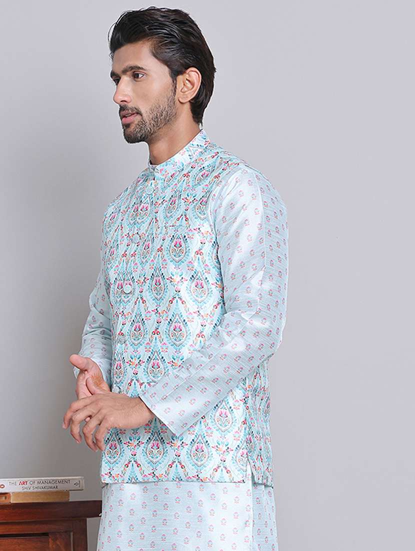 men mandarin neck printed classic waist coat - 21684769 -  Standard Image - 1