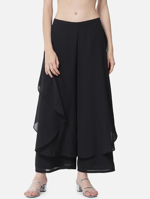 women solid mid rise ruffle palazzo - 21684849 - Standard Image - 0