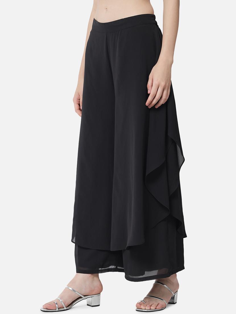 women solid mid rise ruffle palazzo - 21684849 - Standard Image - 1