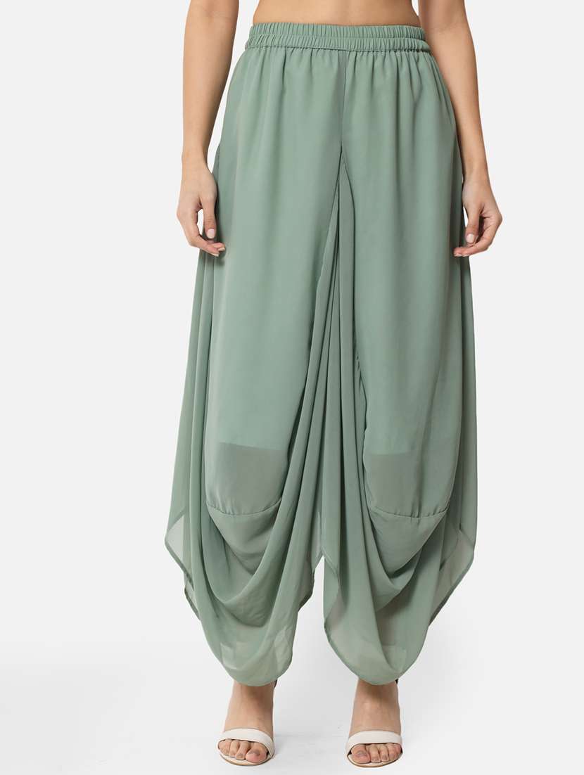 women solid mid rise flared palazzo