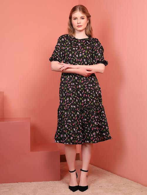 black polyester fit & flare dress - 21684863 -  Standard Image - 0