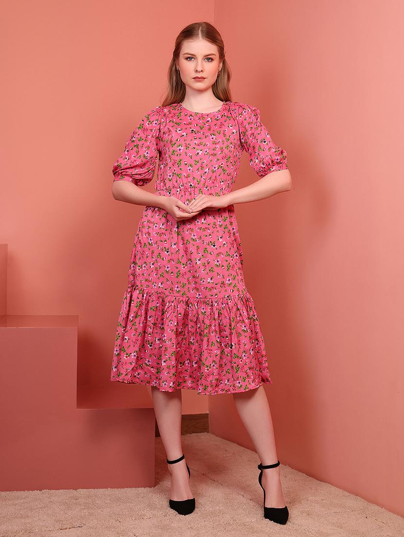pink polyester fit & flare dress - 21684865 - Zoom Image - 0