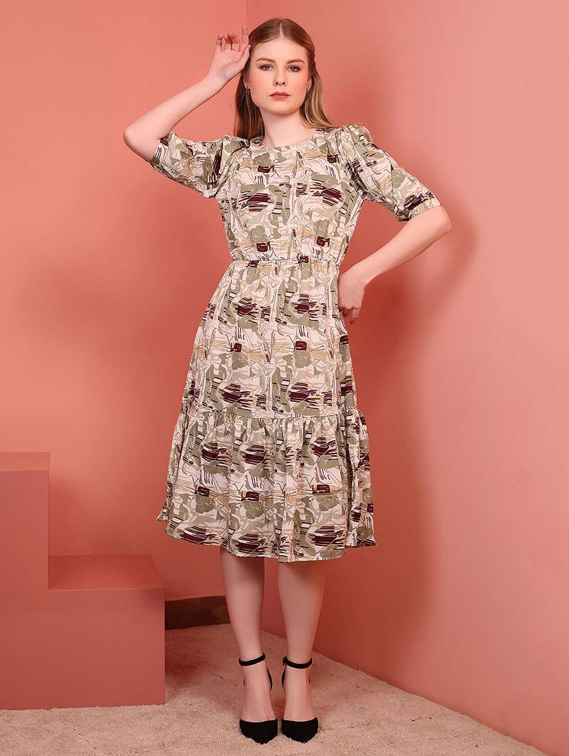 khaki polyester fit & flare dress - 21684868 -  Standard Image - 1