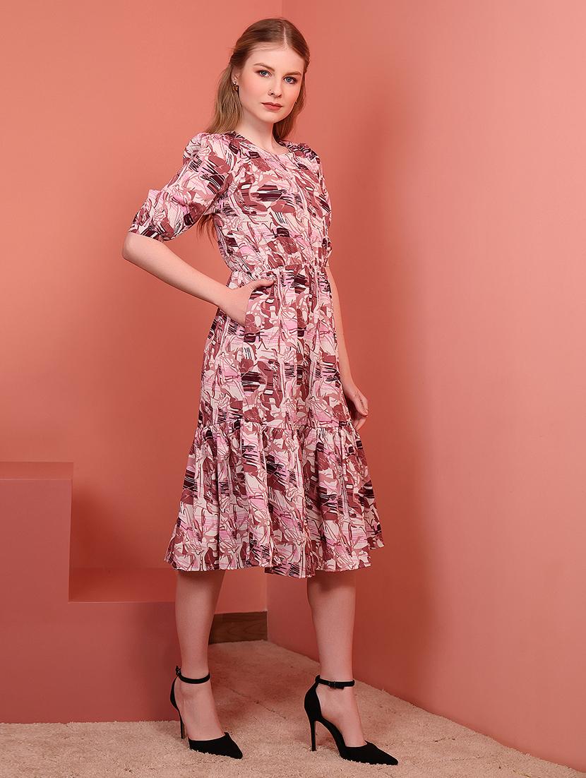 magneta polyester fit & flare dress - 21684869 - Standard Image - 1