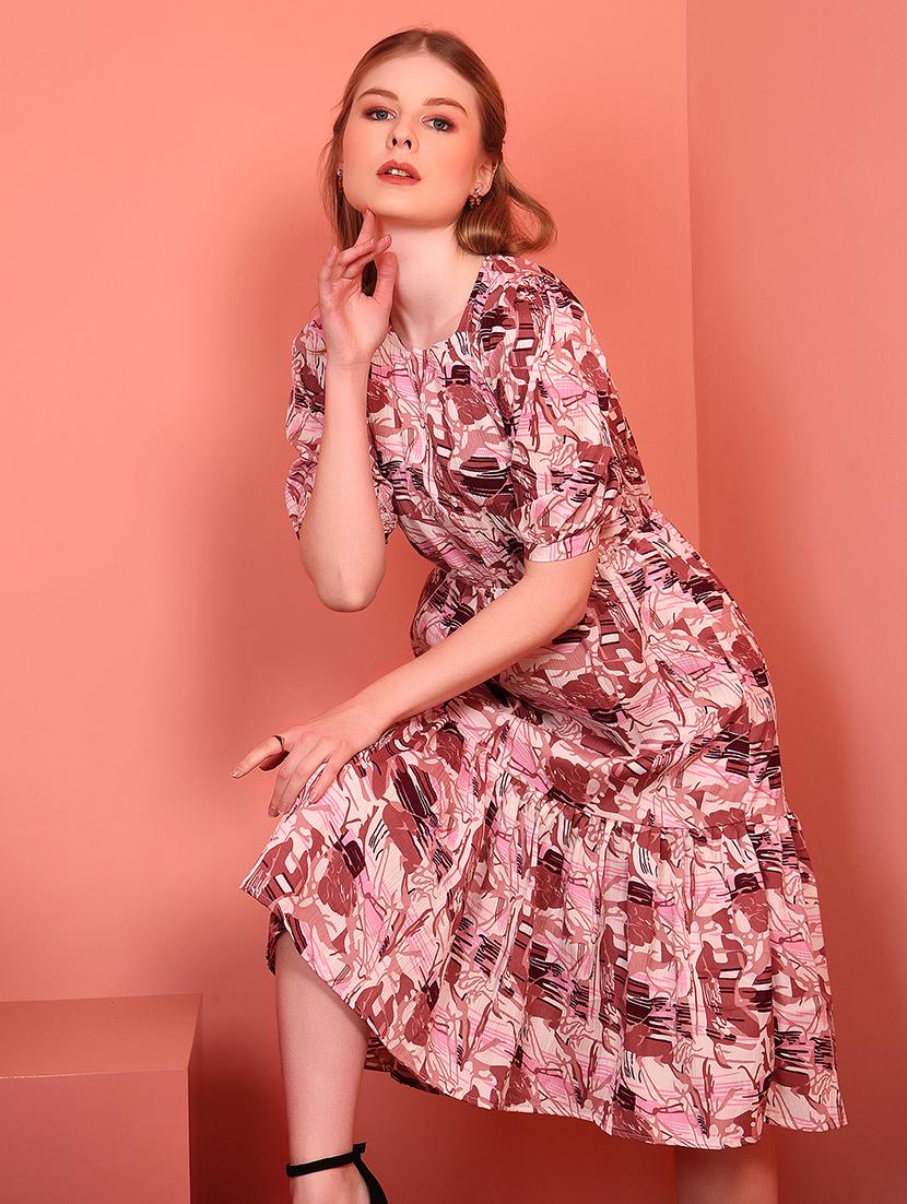 magneta polyester fit & flare dress - 21684869 - Standard Image - 4
