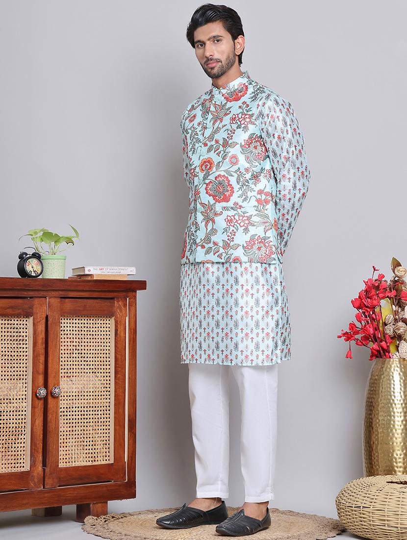 men floral printed kurta pyjama with jacket - 21684885 - Standard Image - 1
