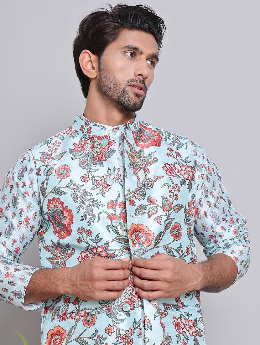 men floral printed kurta pyjama with jacket - 21684885 - Standard Image - 4