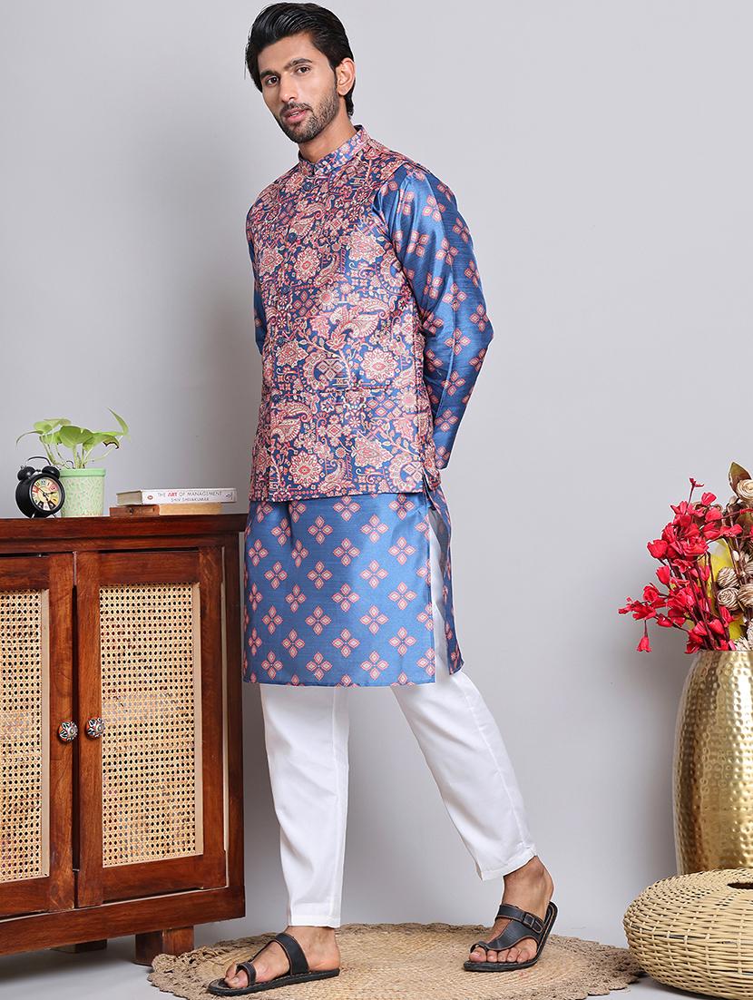 men printed kurta pyjama with jacket - 21684886 - Zoom Image - 0