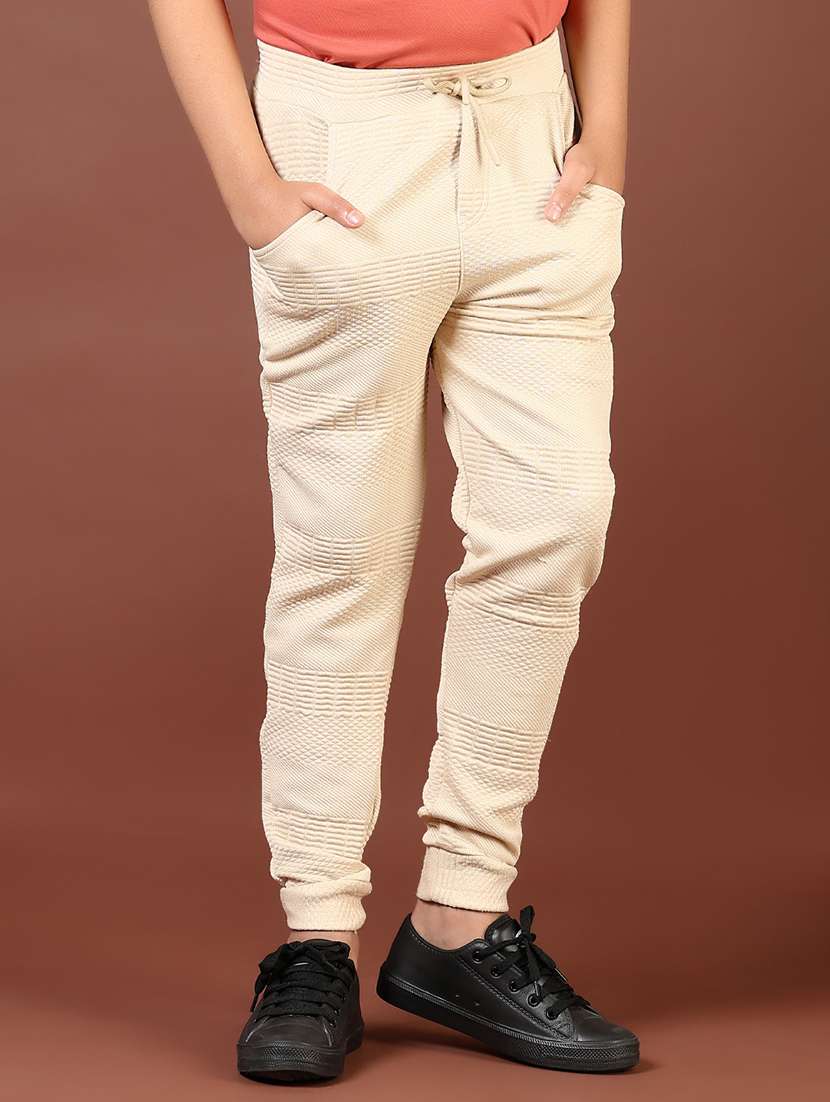 boys cream solid mid rise joggers - 21685086 -  Standard Image - 1