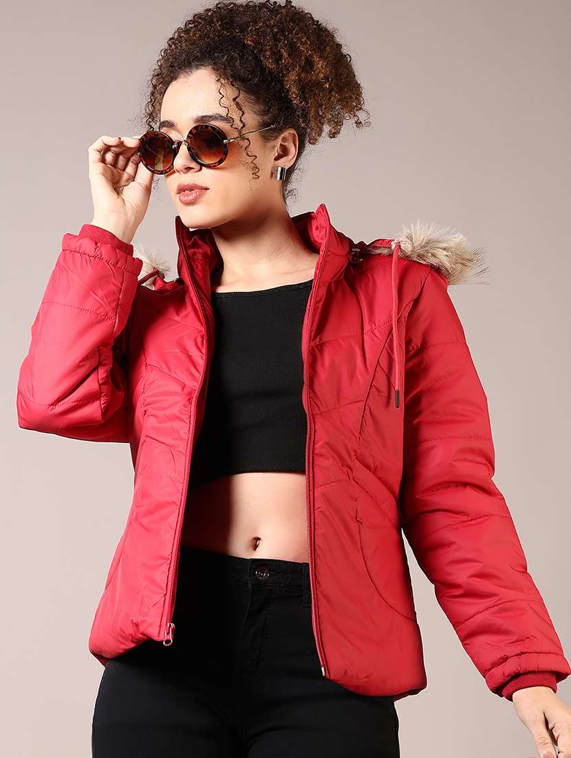 women solid hooded puffer jacket - 21685141 -  Standard Image - 1