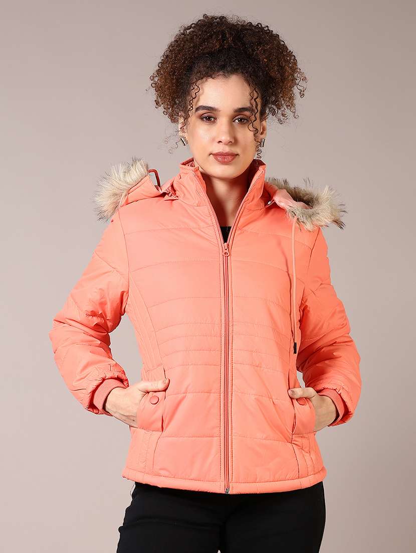 women solid hooded puffer jacket