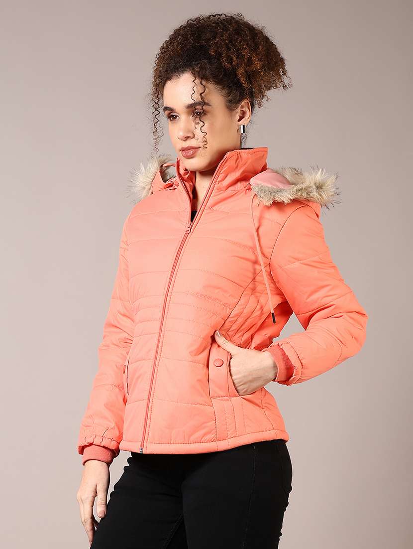 women solid hooded puffer jacket - 21685143 -  Standard Image - 1