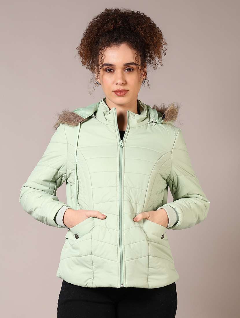 women solid hooded puffer jacket