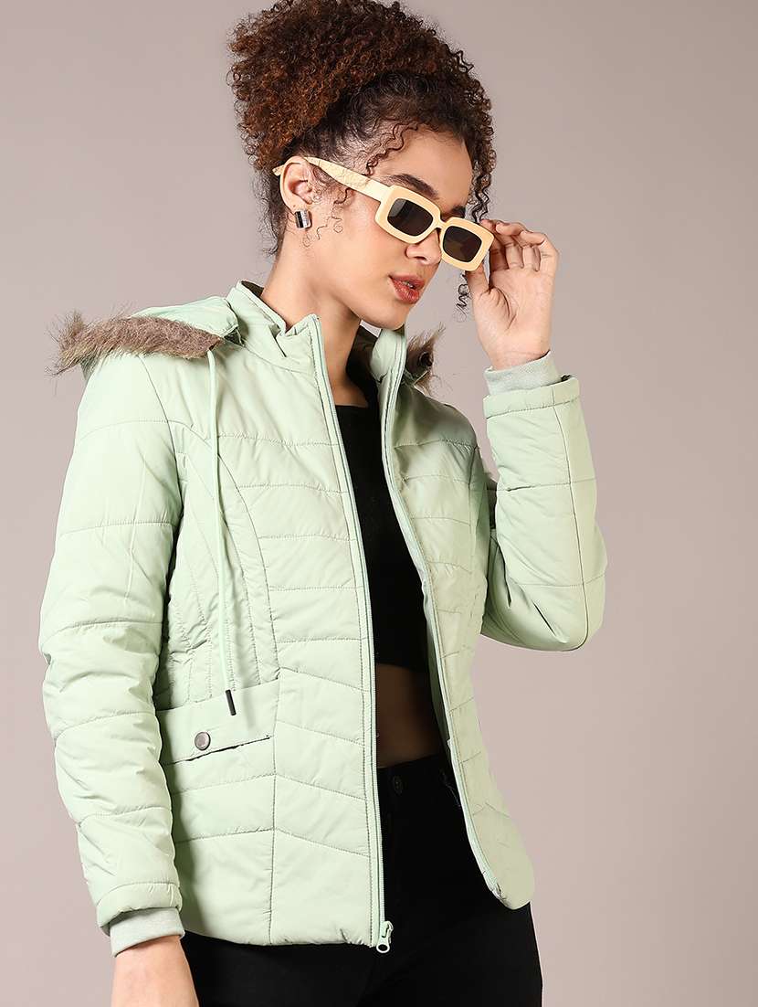 women solid hooded puffer jacket - 21685146 -  Standard Image - 1