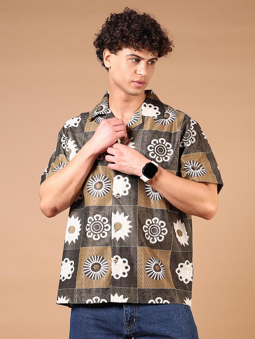 men printed cuban collared loose fit shirt - 21685160 - Zoom Image - 0