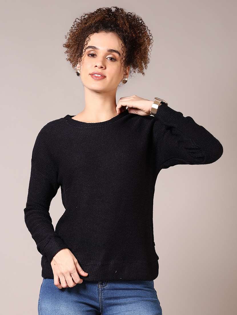 women solid long sleeve pullover