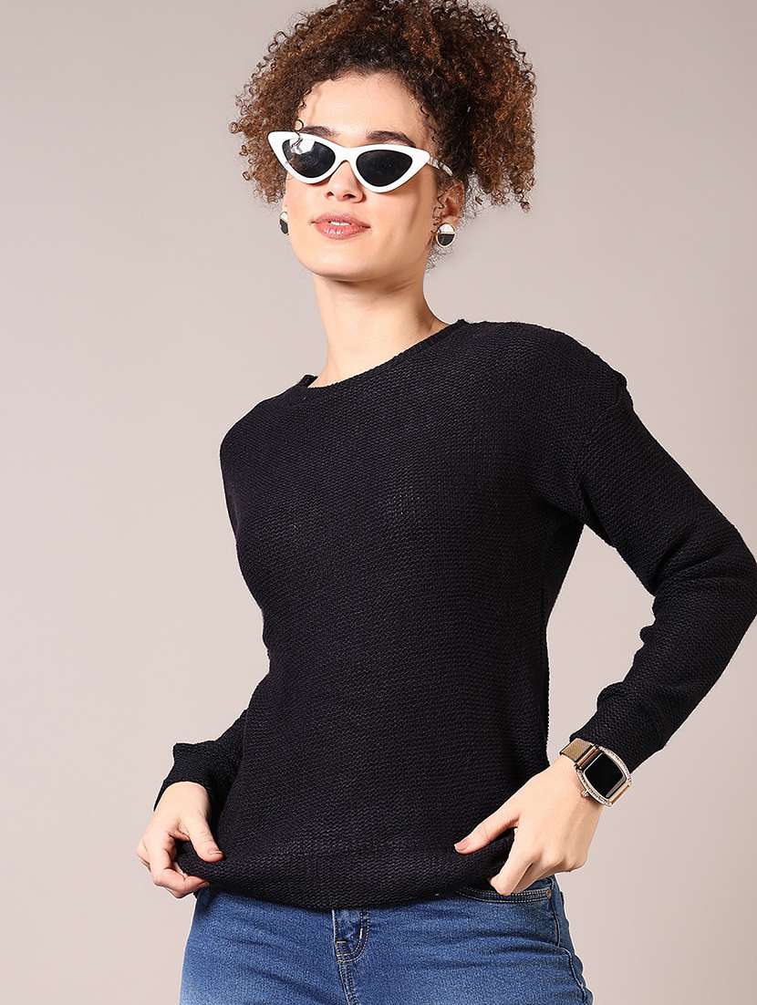 women solid long sleeve pullover - 21685177 -  Standard Image - 1
