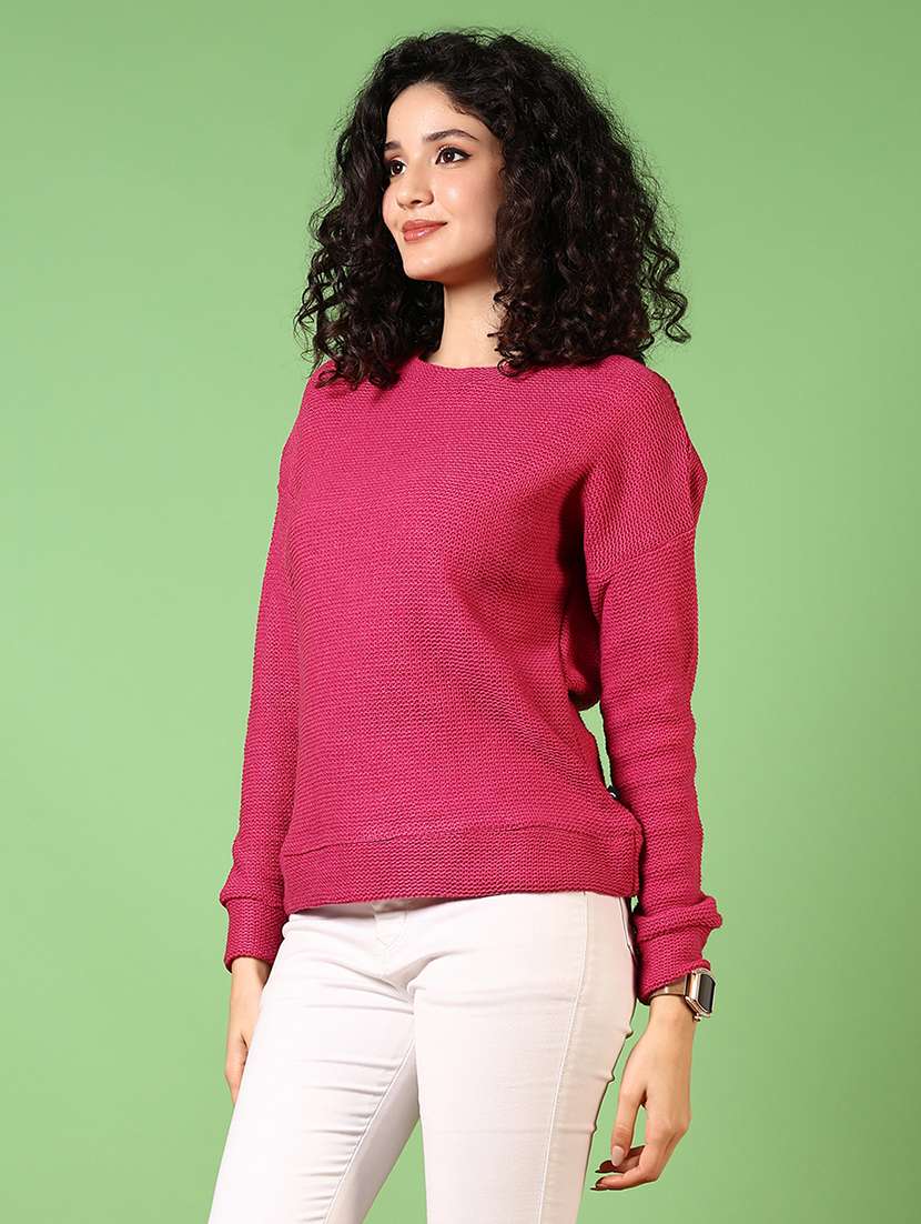 women solid long sleeve pullover - 21685178 -  Standard Image - 1