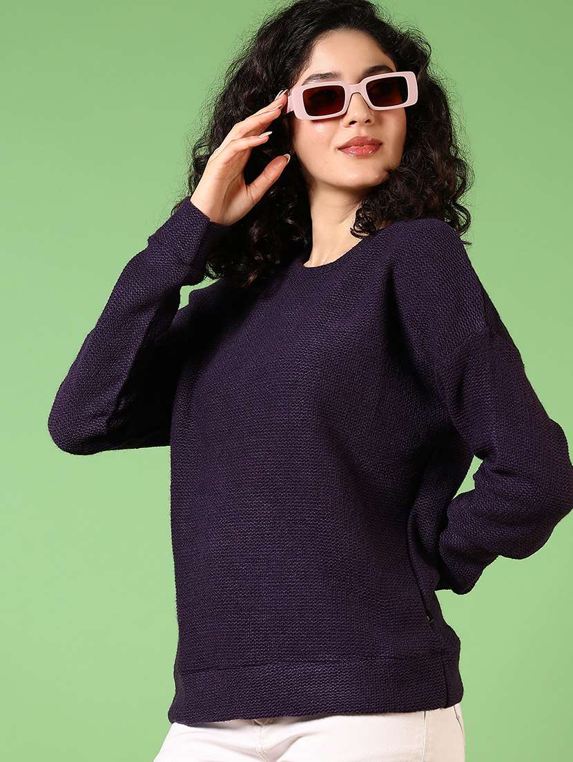 women solid long sleeve pullover - 21685179 -  Standard Image - 1