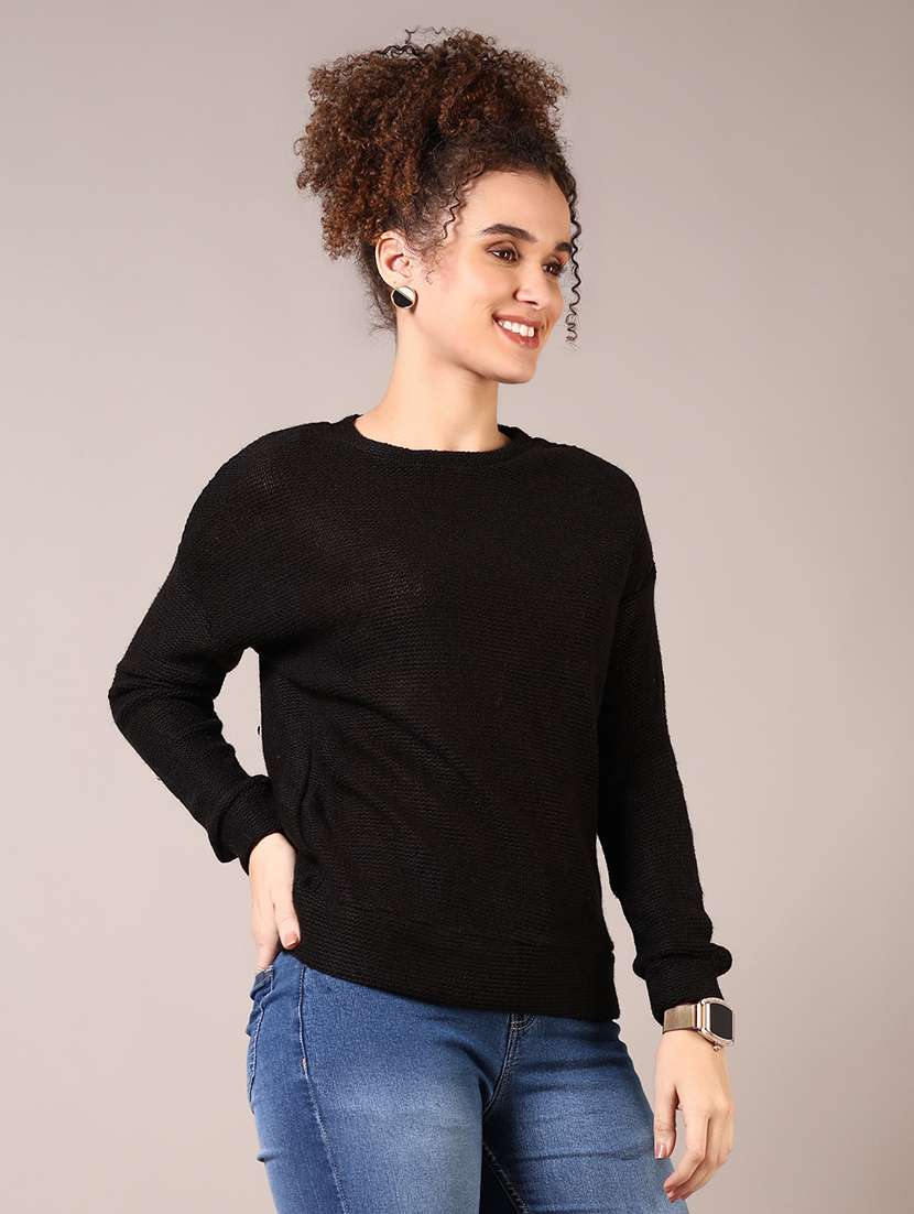 women solid long sleeve pullover
