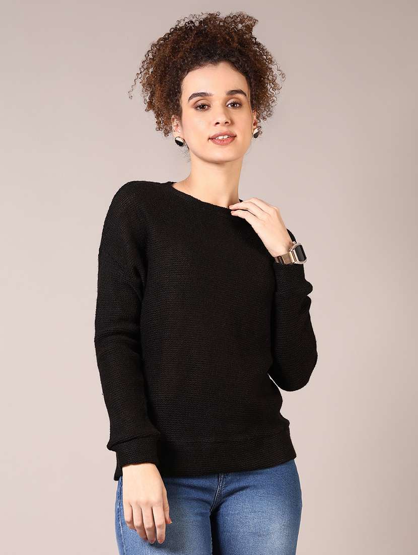 women solid long sleeve pullover - 21685180 -  Standard Image - 1