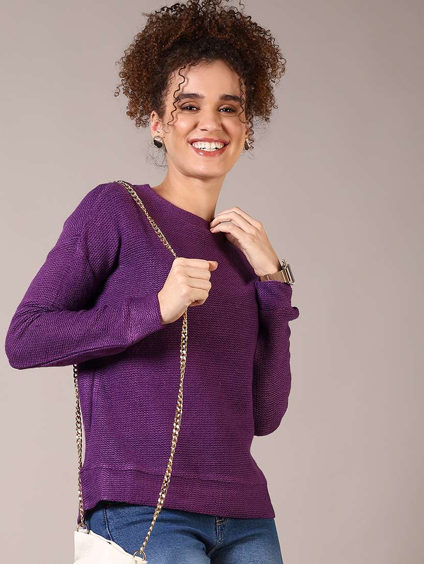 women solid long sleeve pullover - 21685186 -  Standard Image - 1