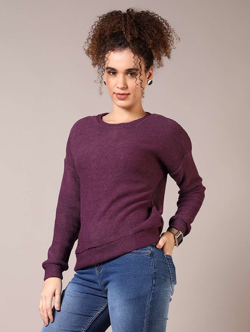 women solid long sleeve pullover - 21685188 -  Standard Image - 1