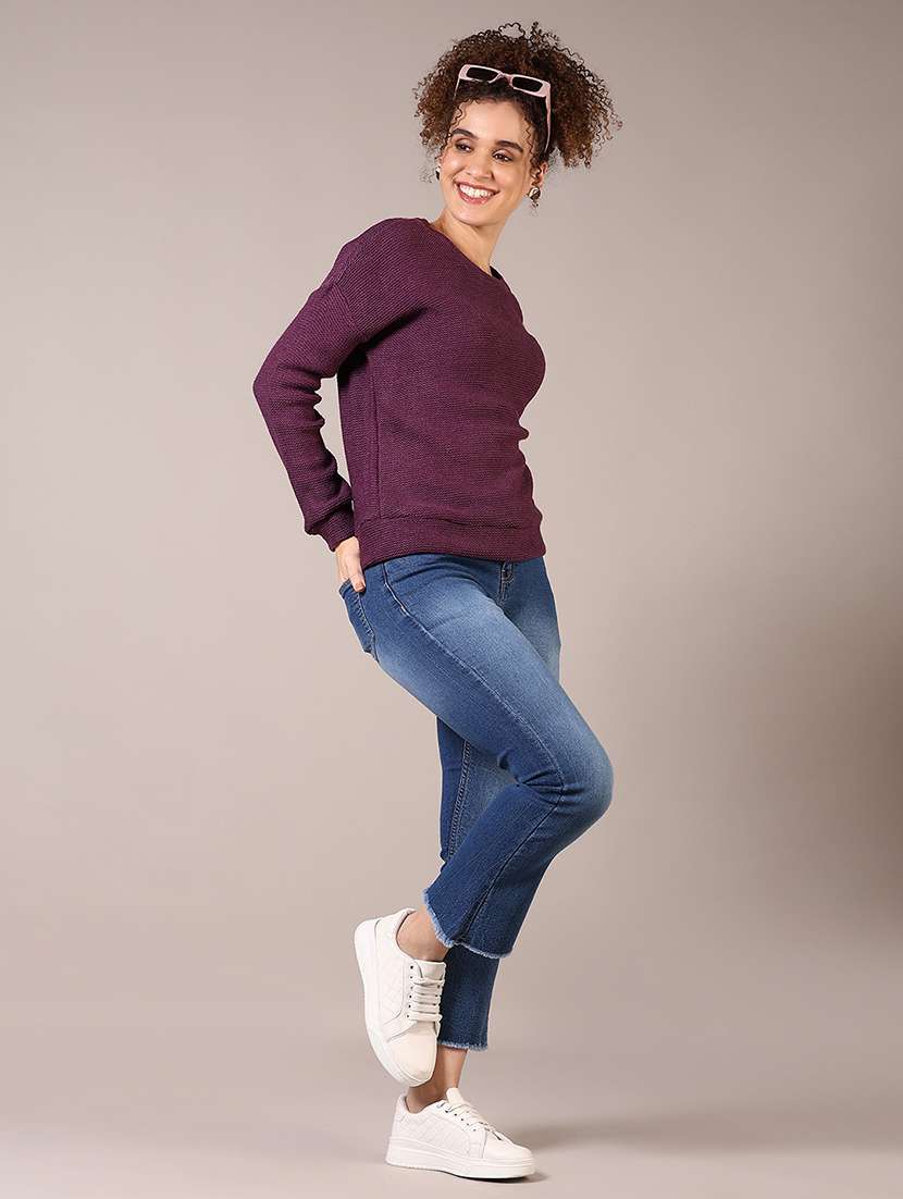 women solid long sleeve pullover - 21685188 -  Standard Image - 4