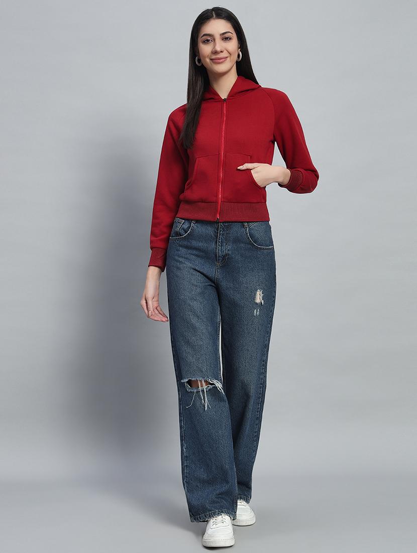 women solid hooded long sleeves crop sweatshirt - 21685407 - Standard Image - 4
