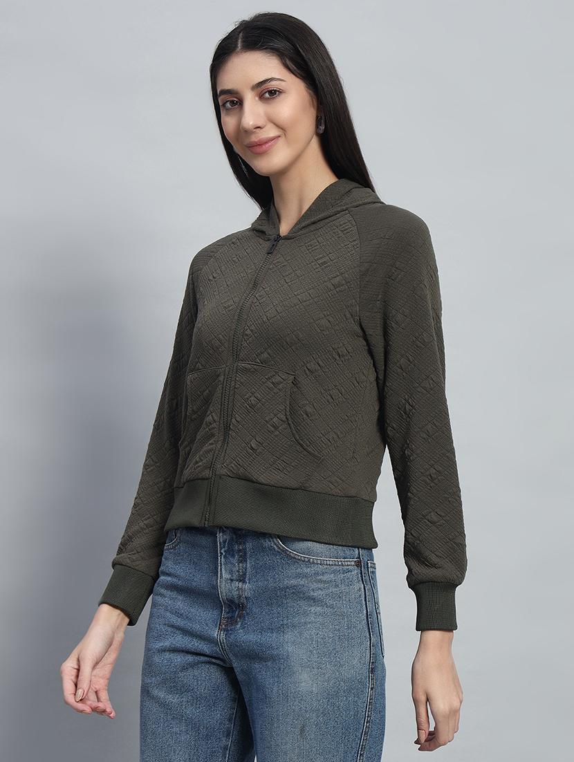 women solid hooded long sleeves crop sweatshirt - 21685409 - Standard Image - 1