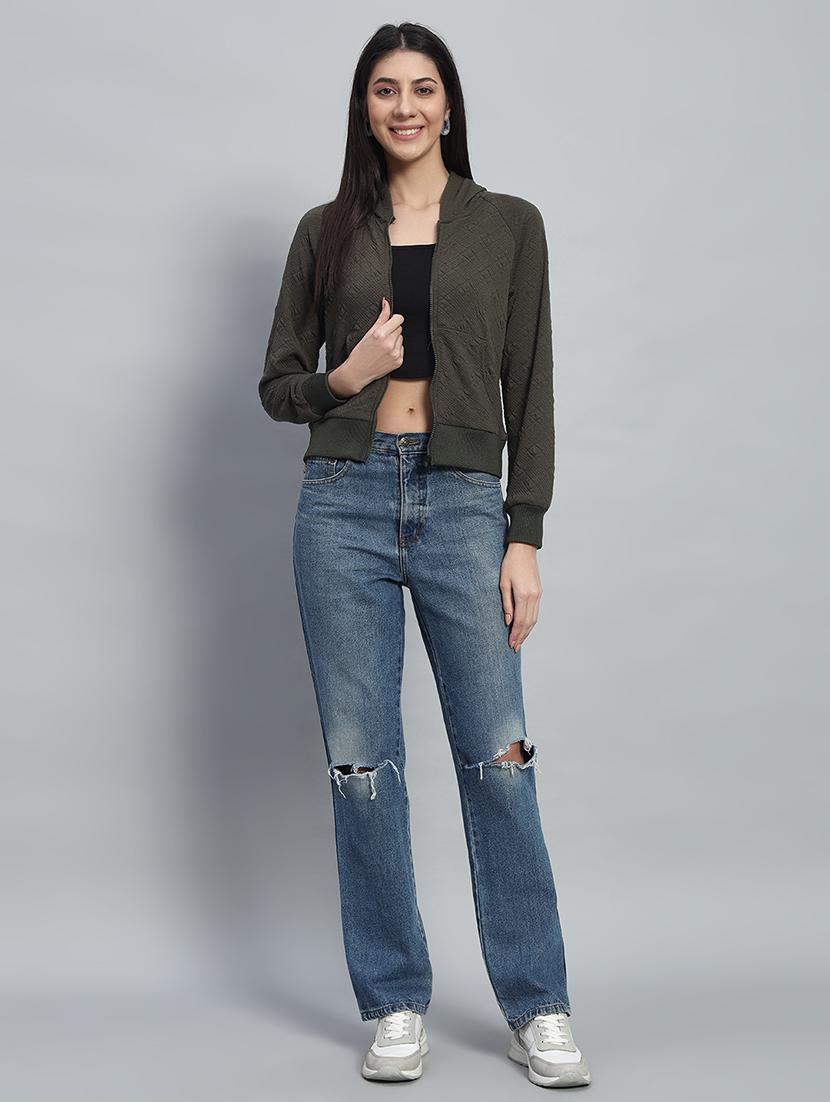 women solid hooded long sleeves crop sweatshirt - 21685409 - Standard Image - 4