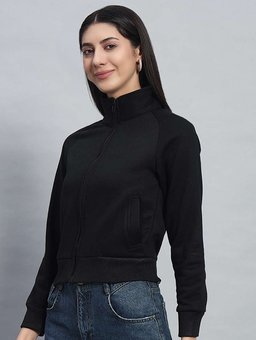 women solid long sleeves crop sweatshirt - 21685410 - Standard Image - 1