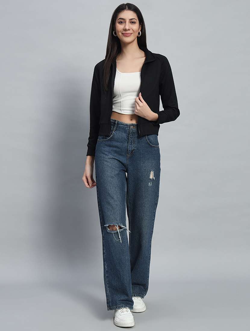 women solid long sleeves crop sweatshirt - 21685410 - Standard Image - 4
