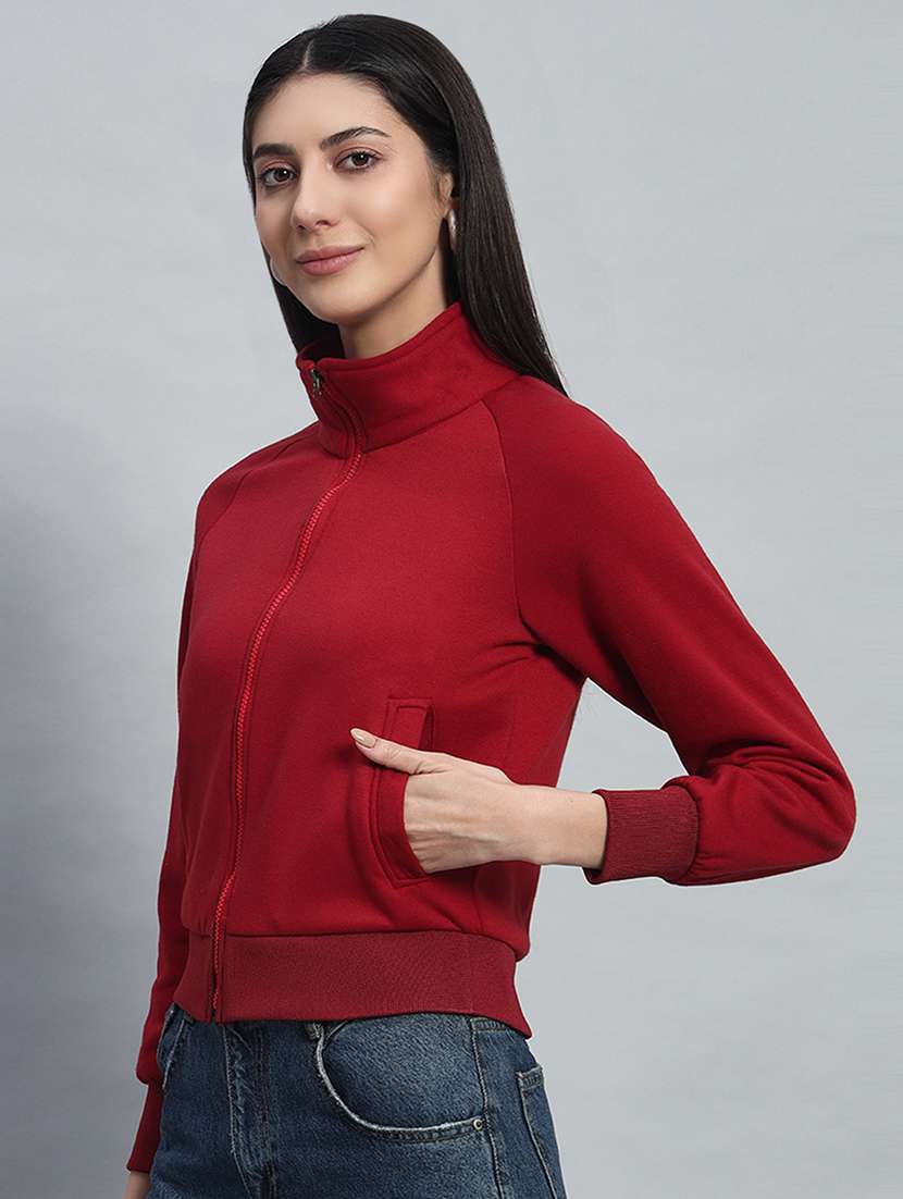 women solid long sleeves crop sweatshirt - 21685411 -  Standard Image - 1