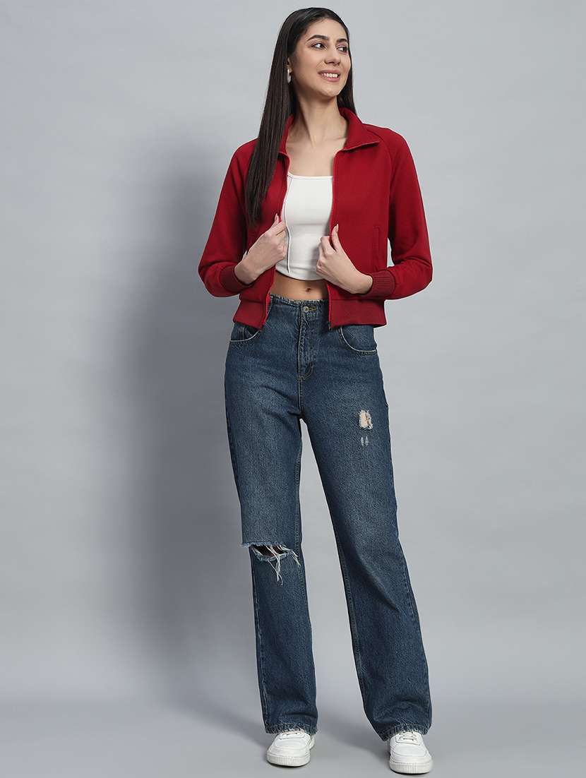 women solid long sleeves crop sweatshirt - 21685411 -  Standard Image - 4