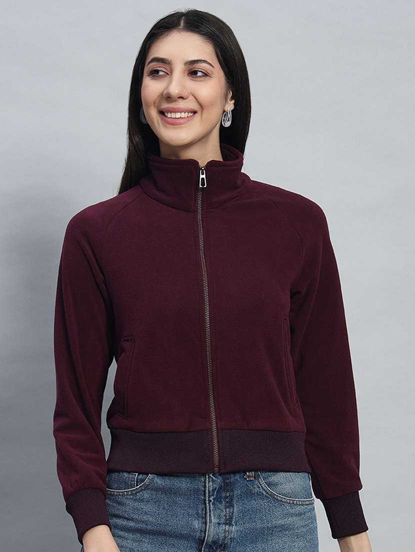 women solid long sleeves crop sweatshirt - 21685412 - Standard Image - 1