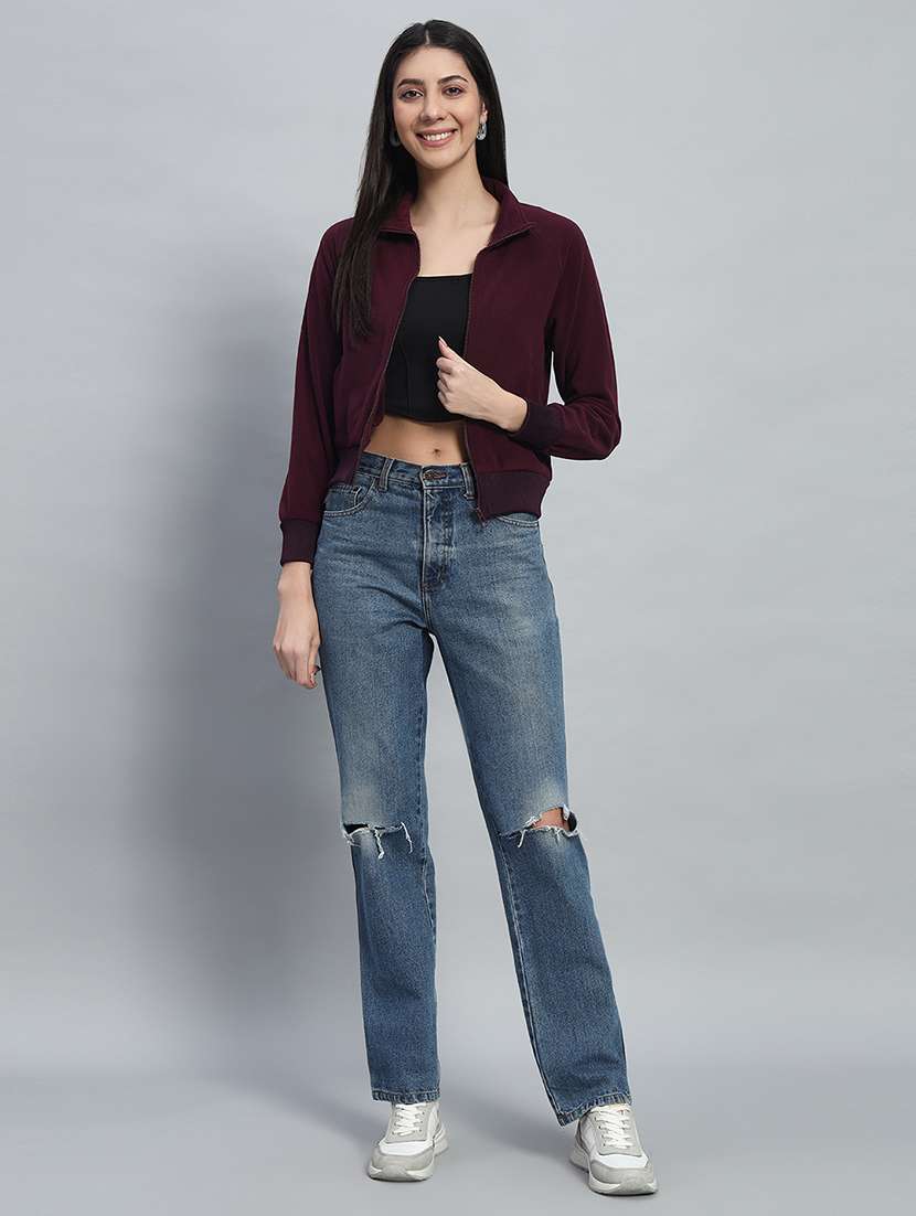 women solid long sleeves crop sweatshirt - 21685412 - Standard Image - 4