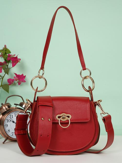 women maroon solid leather sling bag - 21685468 -  Standard Image - 0