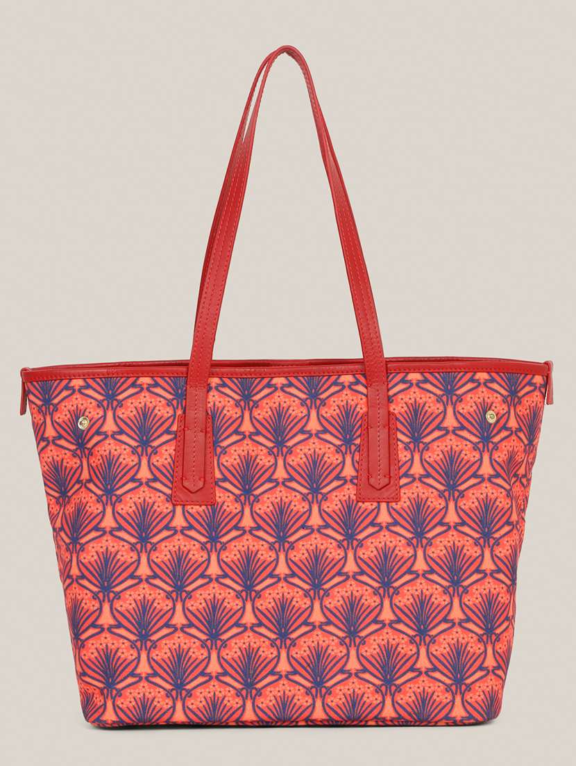 women peach printed tote bag
