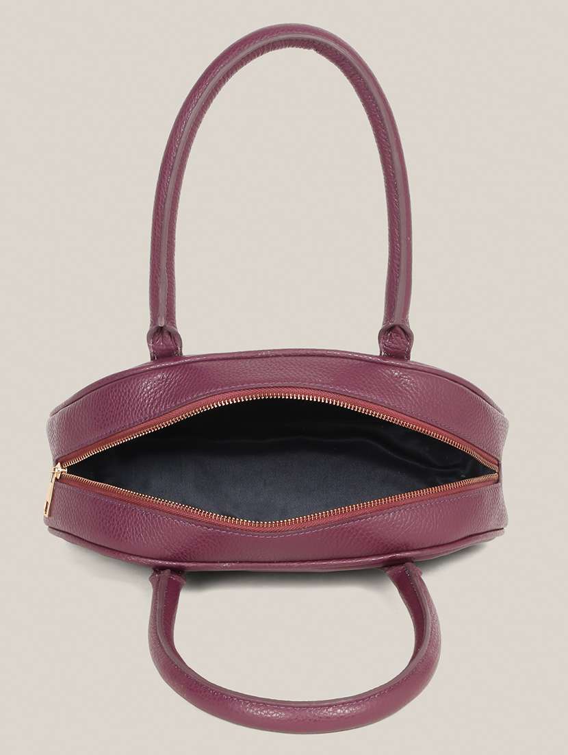 Women Purple Solid Leather Handbag