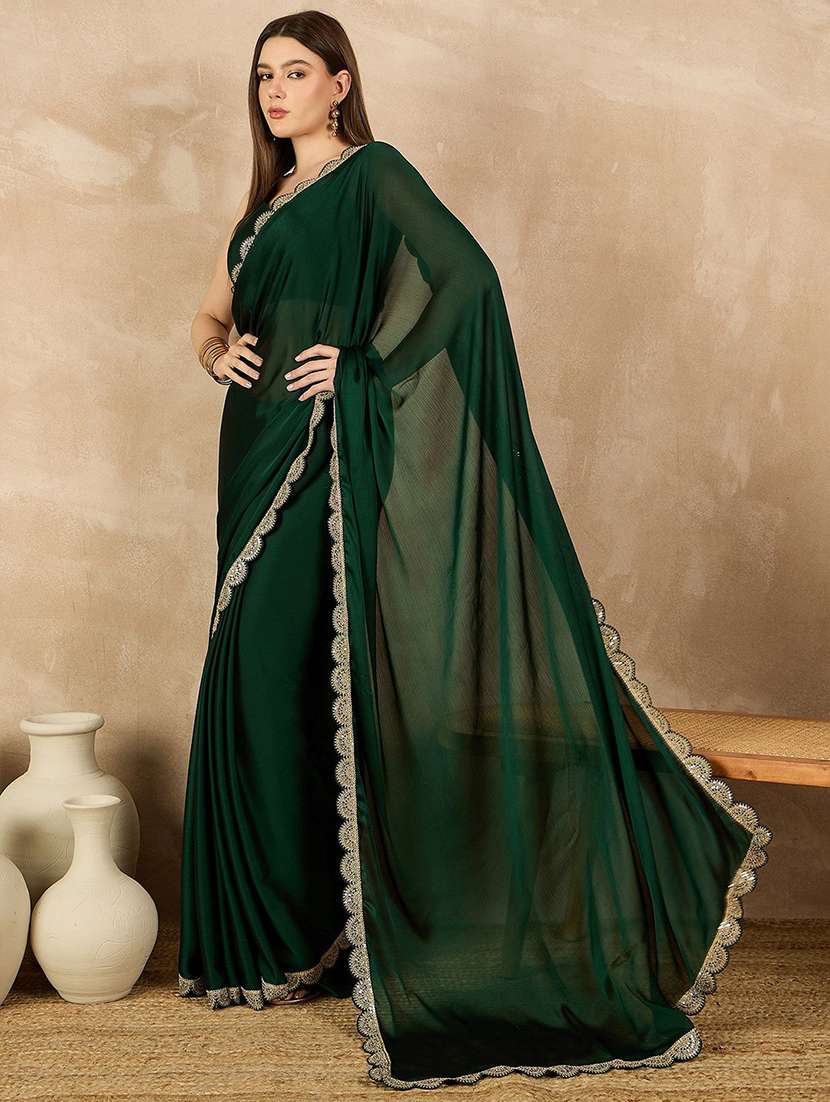 women green bordered saree with blouse - 21685502 - Standard Image - 1