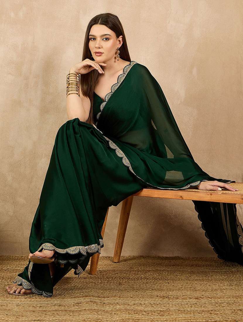 women green bordered saree with blouse - 21685502 - Standard Image - 4