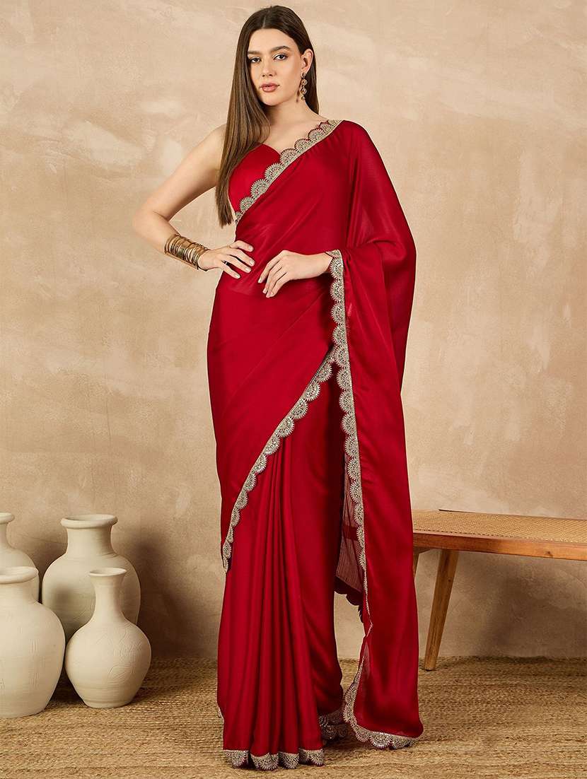 women red bordered saree with blouse - 21685503 - Zoom Image - 0