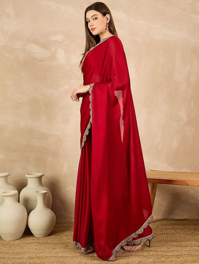 women red bordered saree with blouse - 21685503 - Standard Image - 1