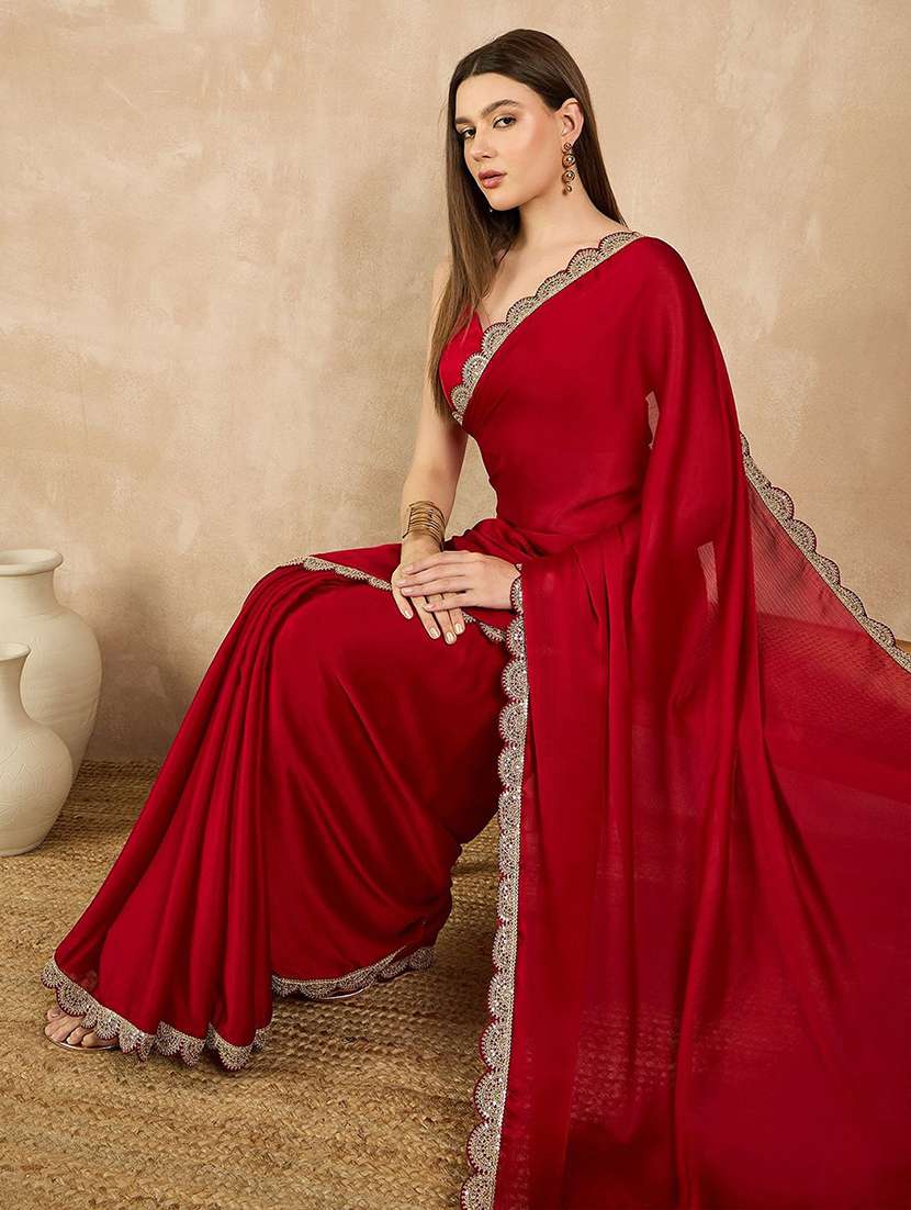 women red bordered saree with blouse - 21685503 - Standard Image - 4