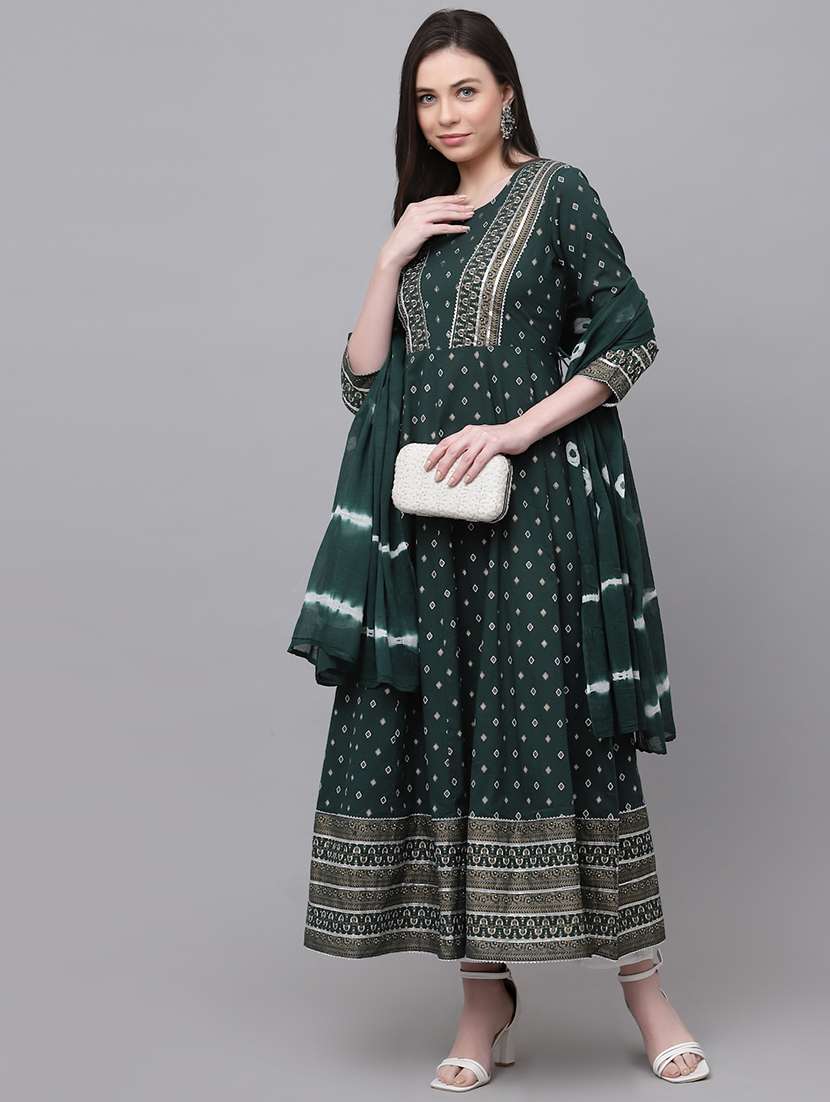 women three quarter sleeve kurta dupatta set