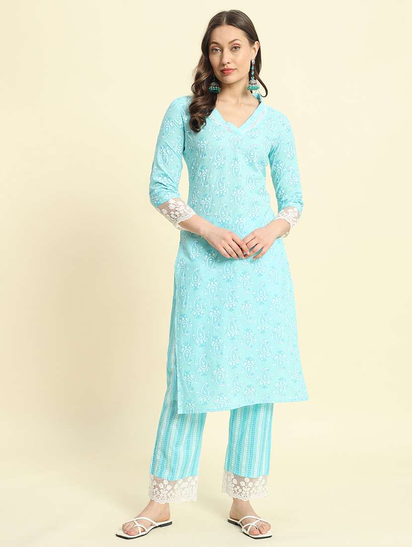 women three quarter sleeve kurta pant set
