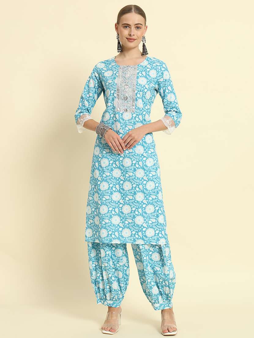 women three quarter sleeve kurta salwar set